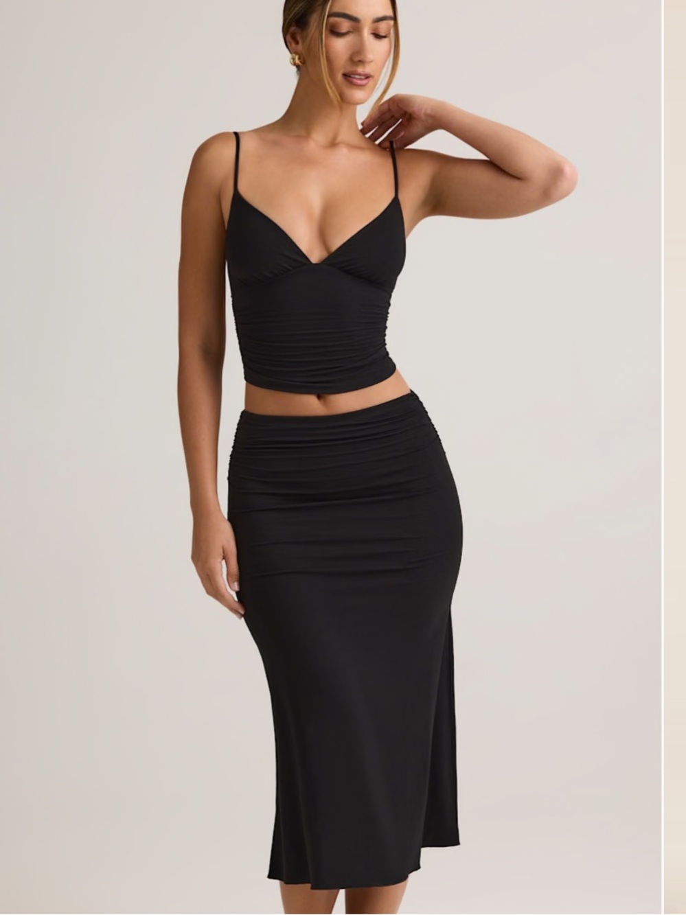 Oh Polly Black Ruched Midaxi Skirt